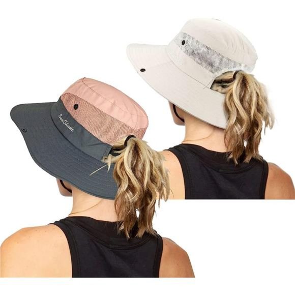 2 Pack Women's Outdoor UV Protection Sun Hats Mesh Beach Fishing Ponytail Hole - Picture 1 of 7